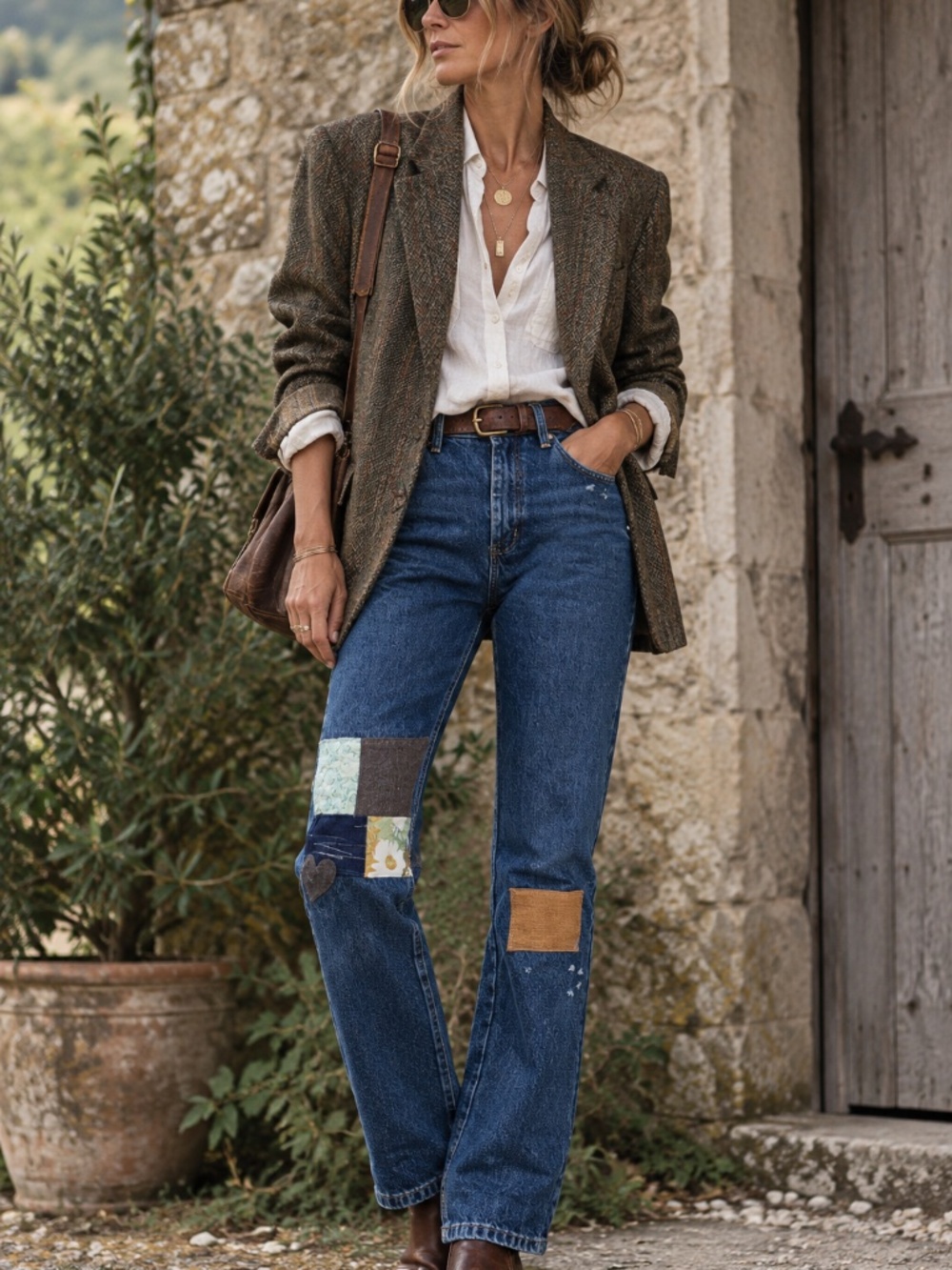 Patched Ladies Les's Relaxed high waist jeans.